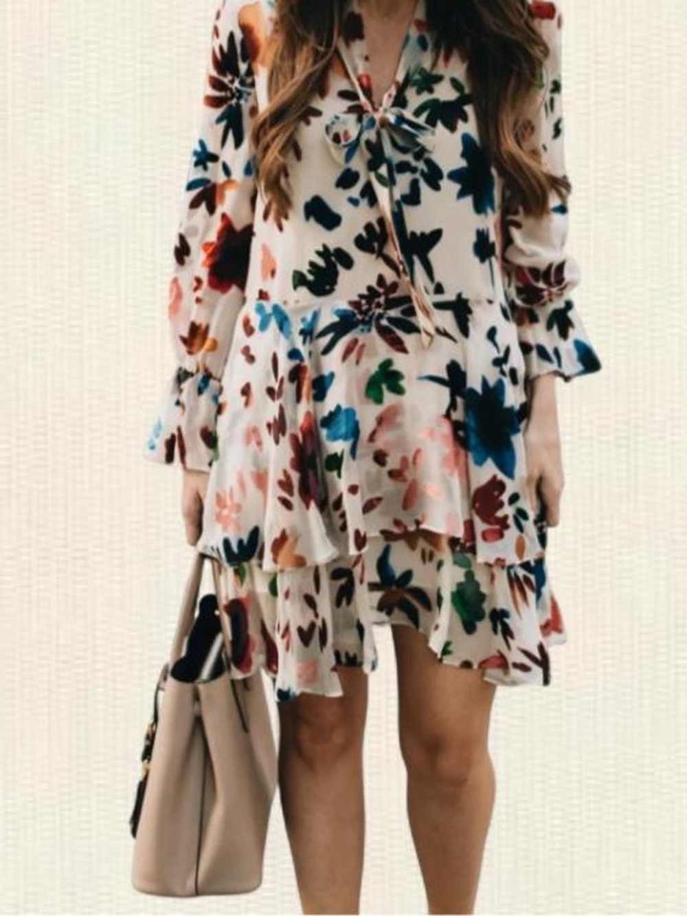 Alice + Olivia Cream Mini Dress with Multicolor Floral Print